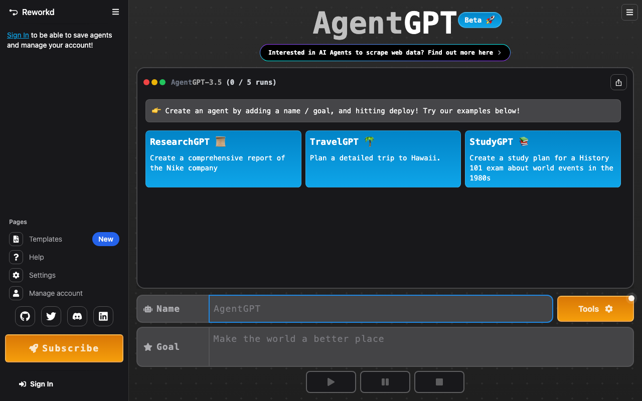 Agentgpt.reworkd.ai product screenshot