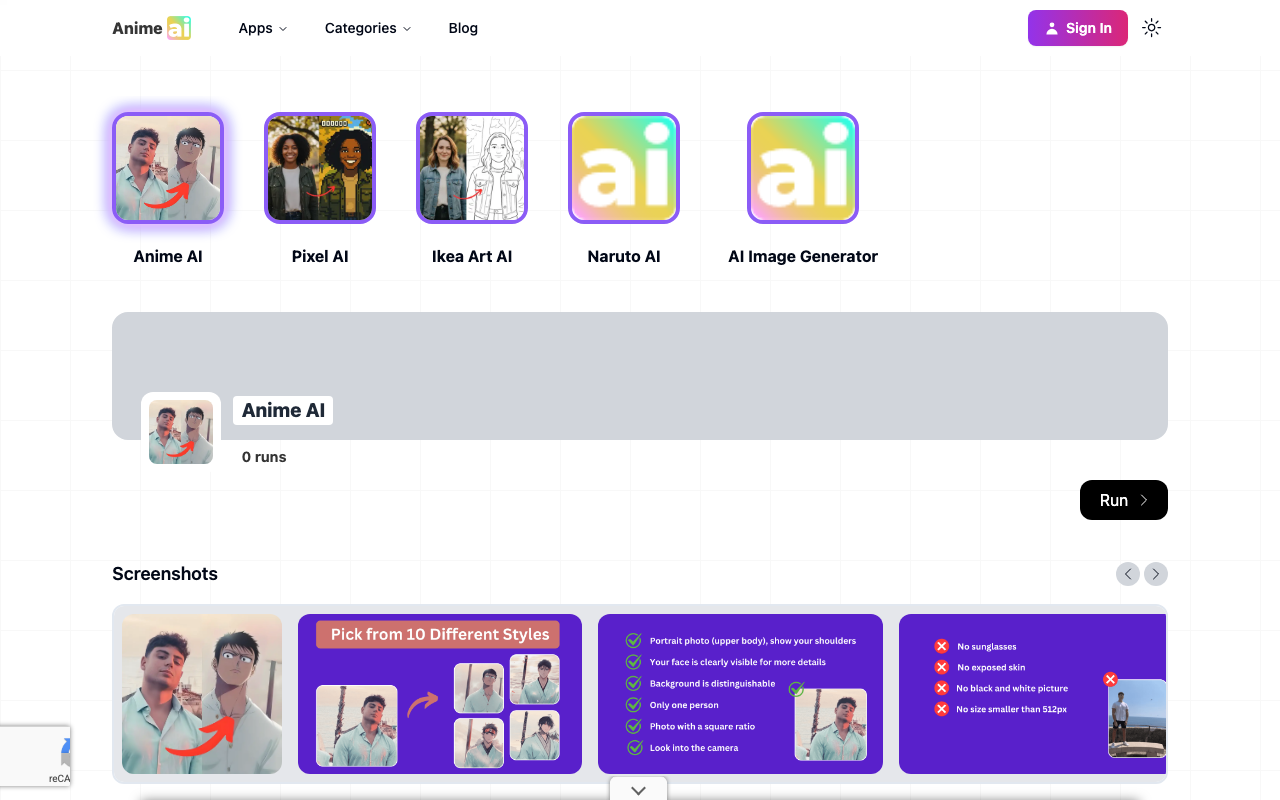 Anime ai product screenshot