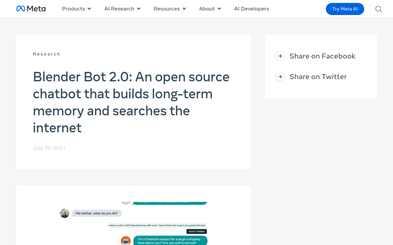 Blenderbot.ai product screenshot
