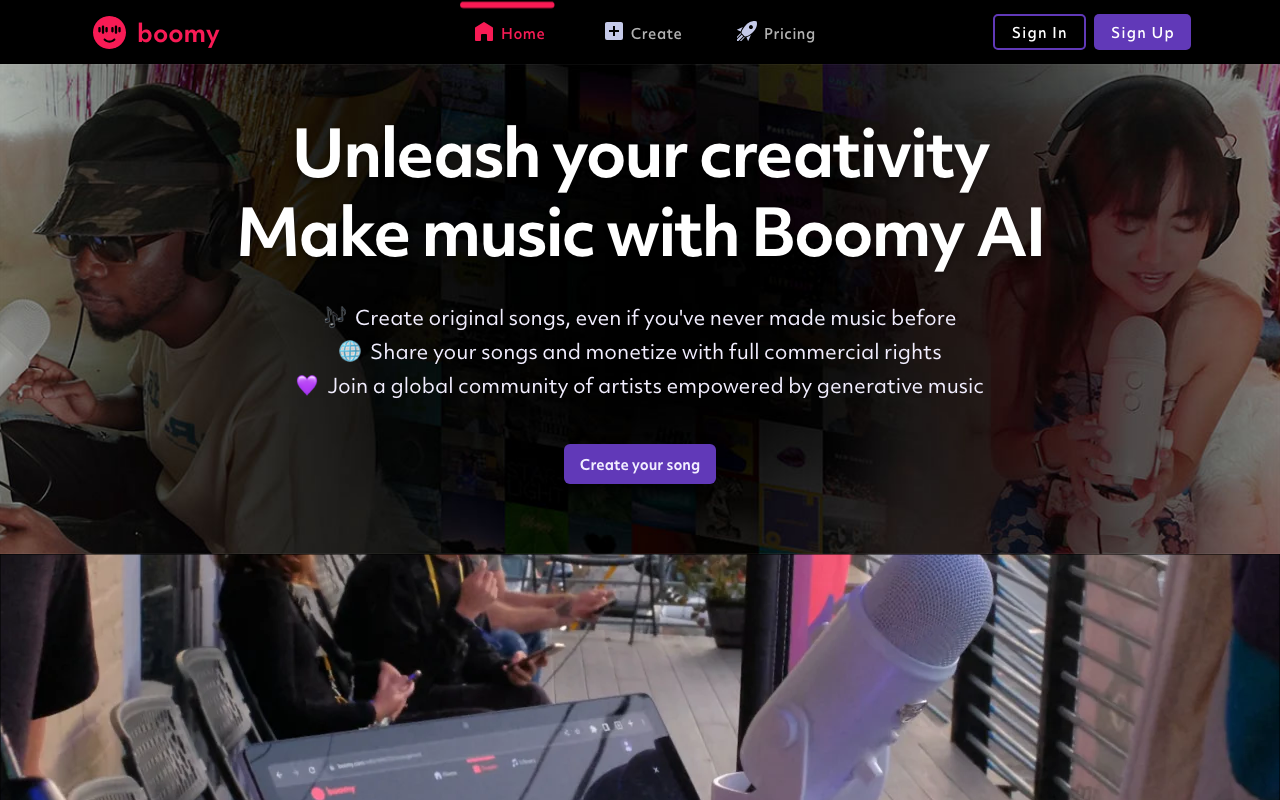 Boomy.com product screenshot