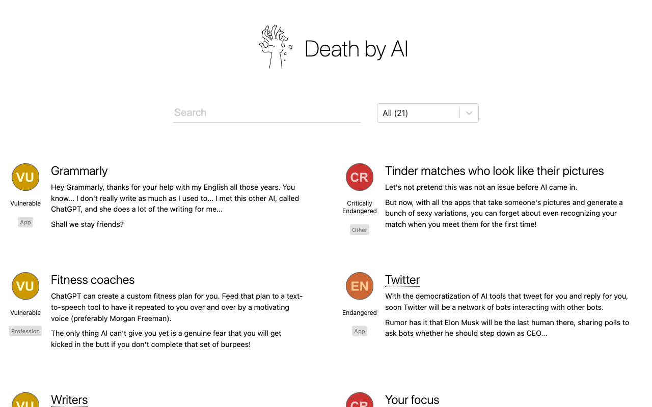 Death by AI product screenshot