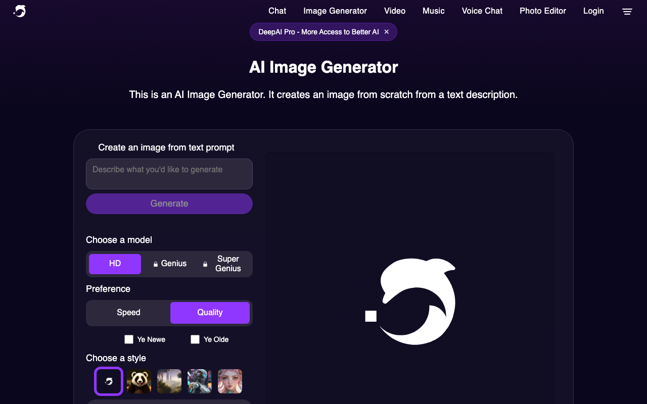DeepAI product screenshot