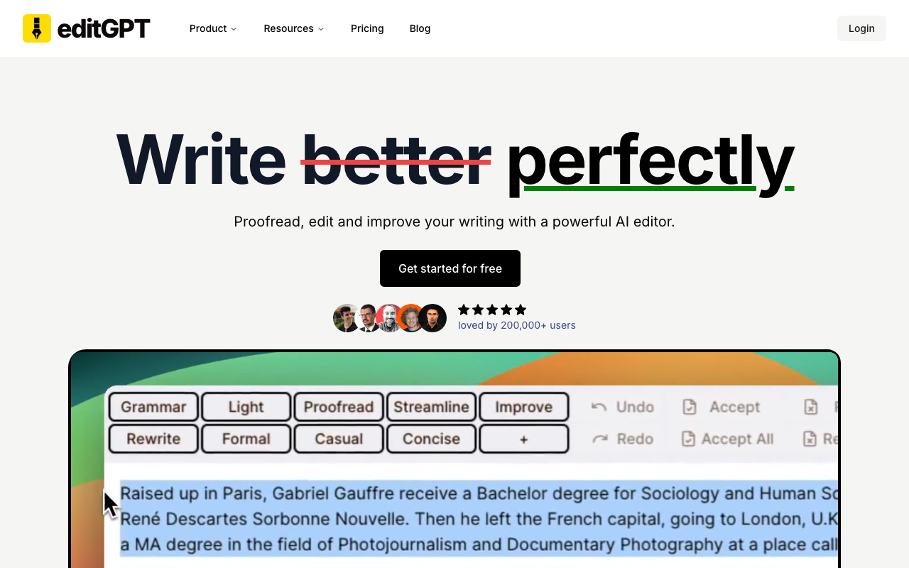 editGPT product screenshot