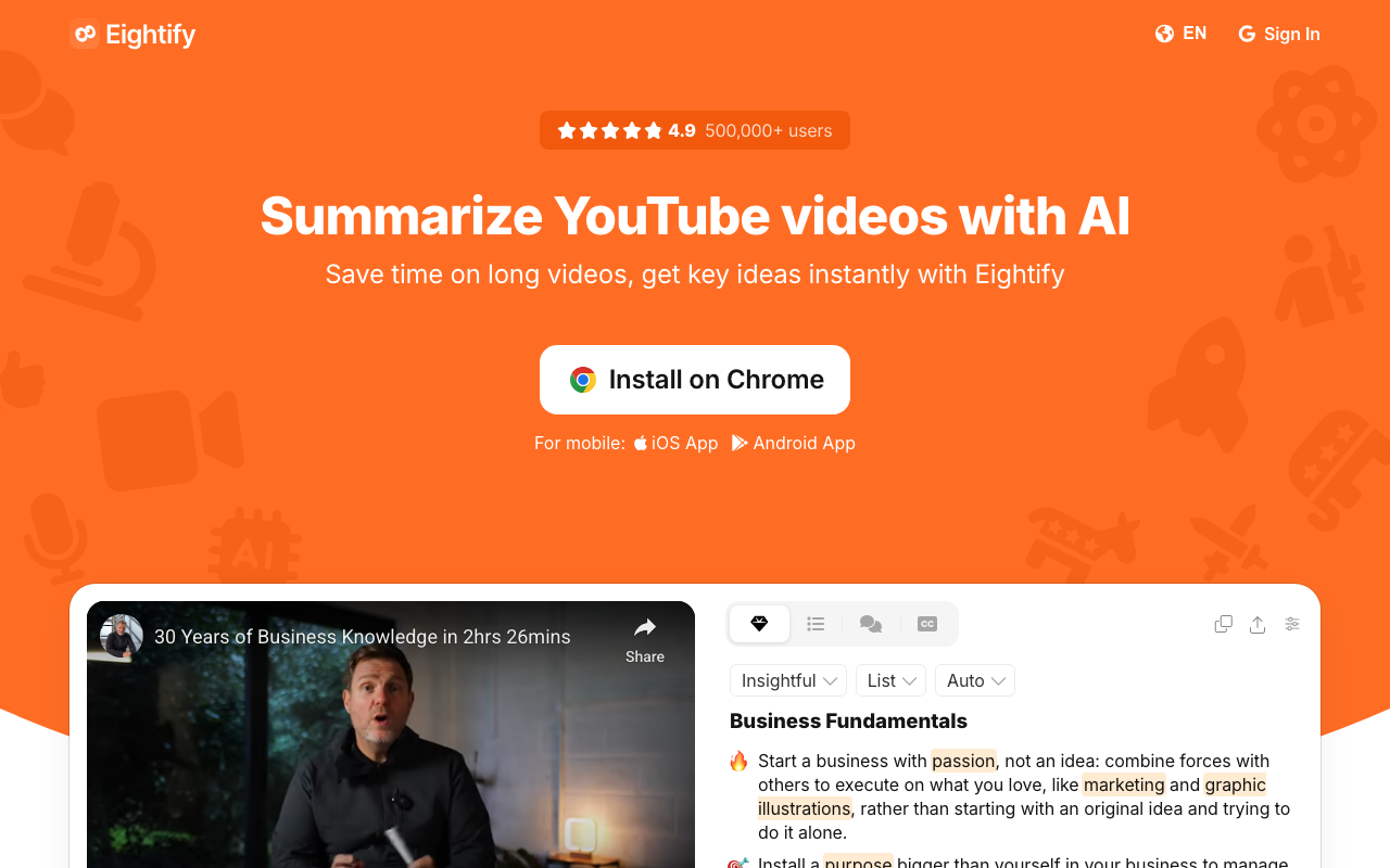 Eightify AI product screenshot