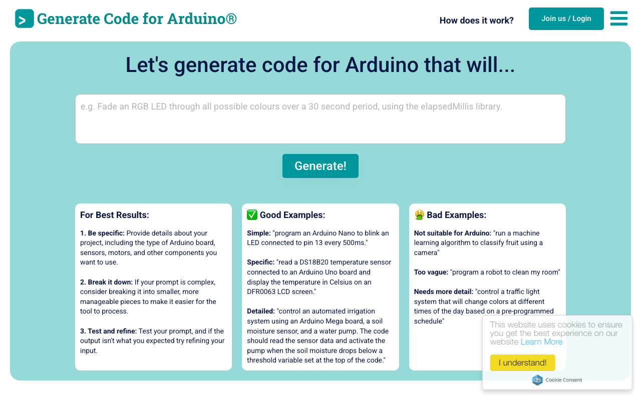 Generate Code for Arduino product screenshot