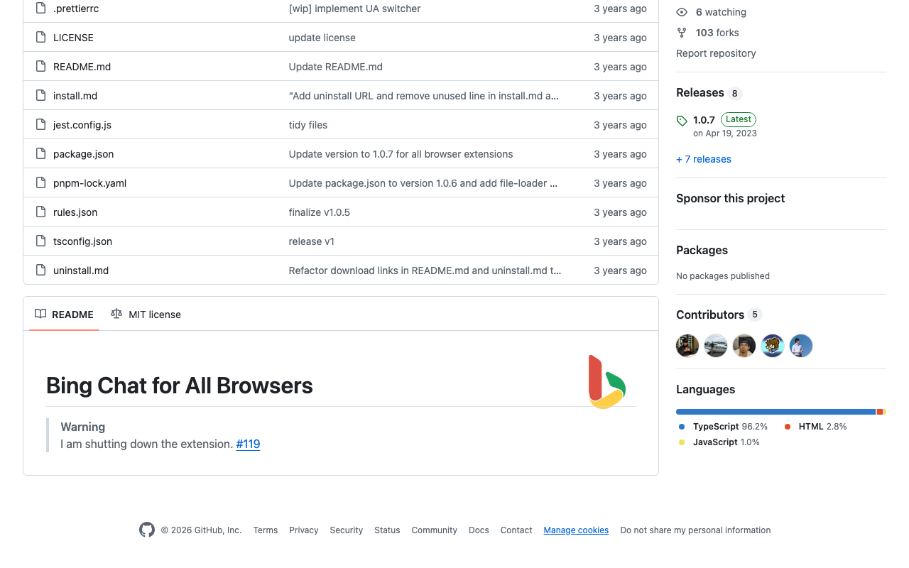 GitHub – anaclumos/bing-chat-for-all-browsers: A simple extension that 
enables Bing ChatGPT on Chrome and Firefox. product screenshot