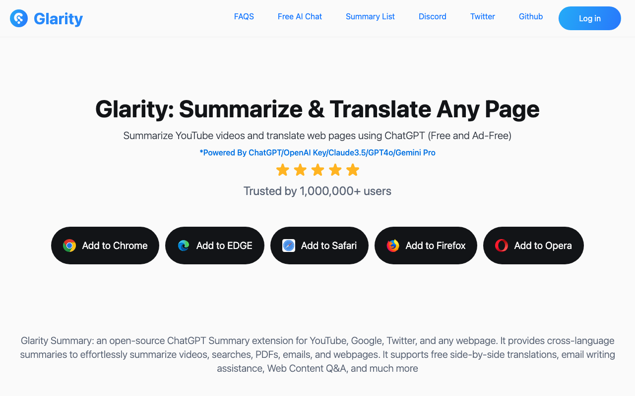Glarity Summary product screenshot