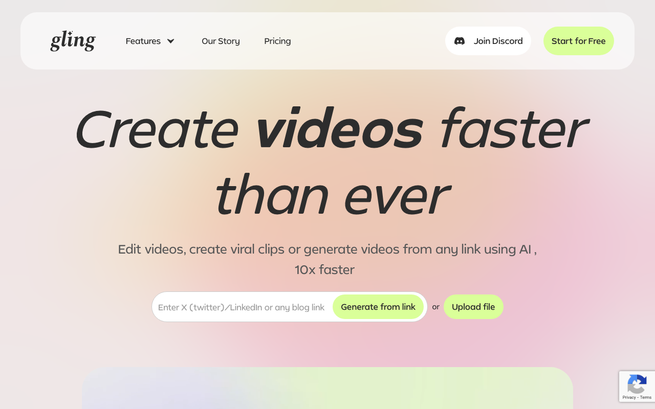 Gling AI product screenshot