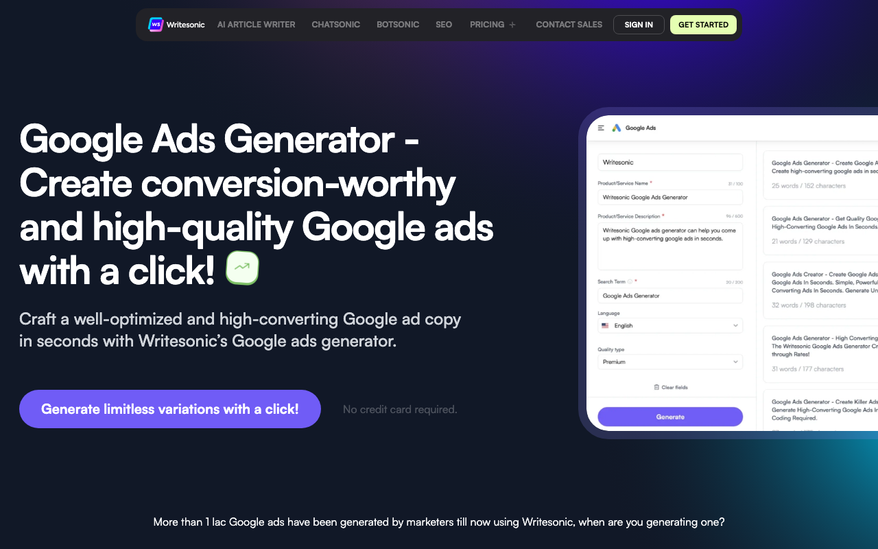 Google Ads Generator product screenshot