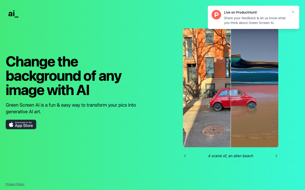Greenscreenai.com product screenshot