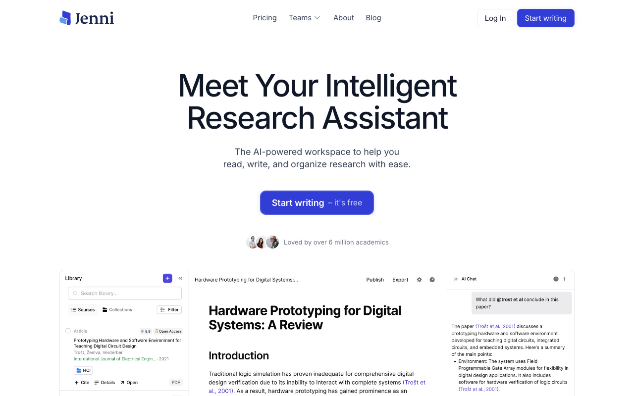 Jenni AI product screenshot
