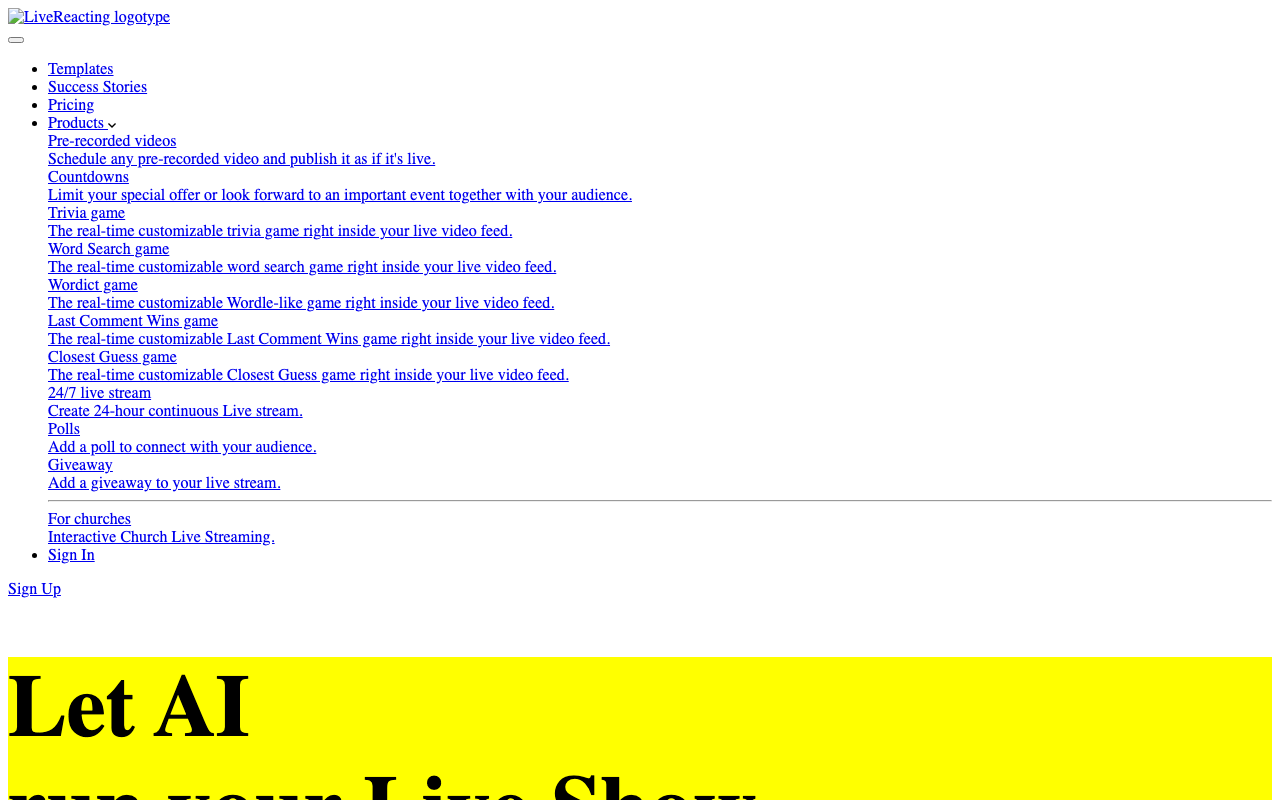 Livereacting.com product screenshot