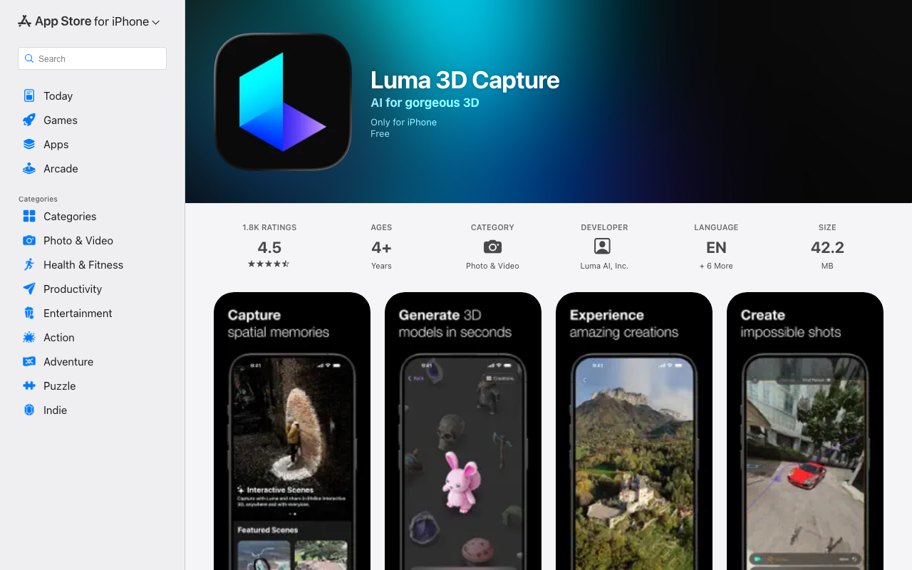 ‎Luma AI on the App Store product screenshot