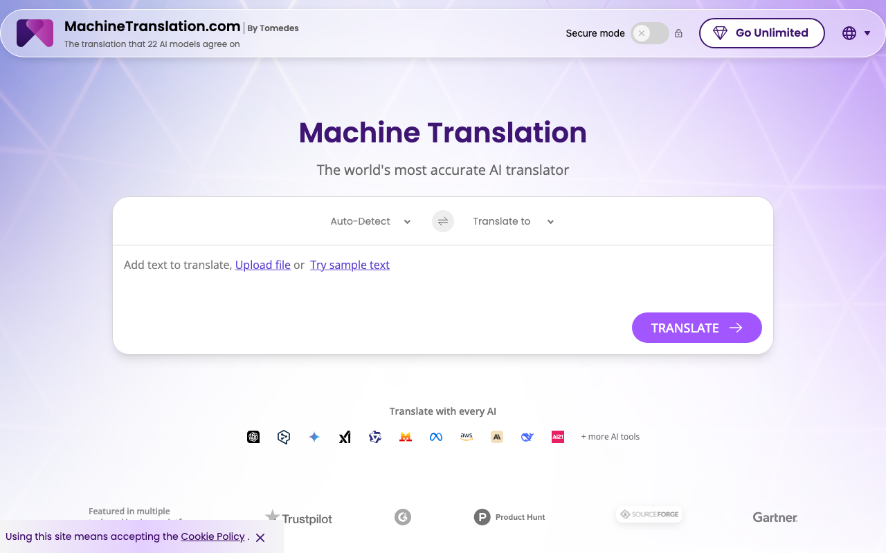 Machine Translation product screenshot