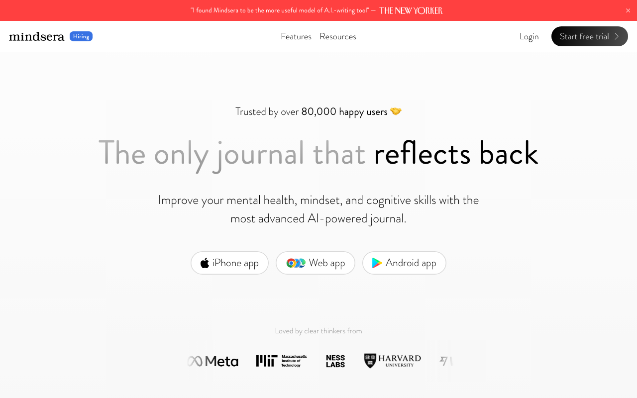 Mindsera product screenshot