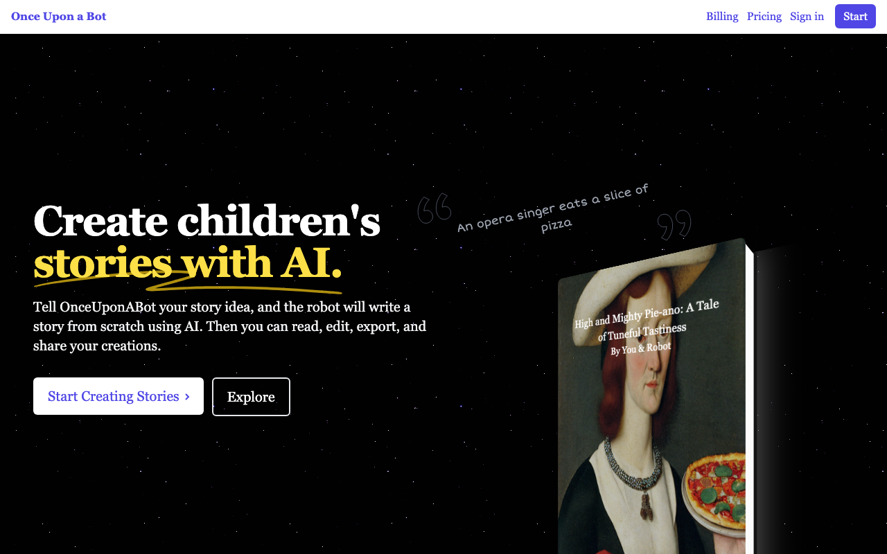 Onceuponabot.com product screenshot