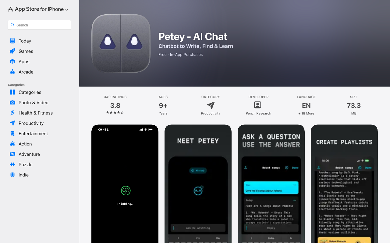 Petey product screenshot