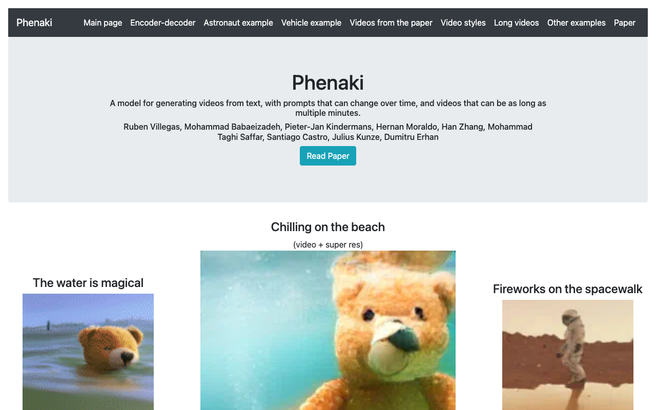 Phenaki product screenshot
