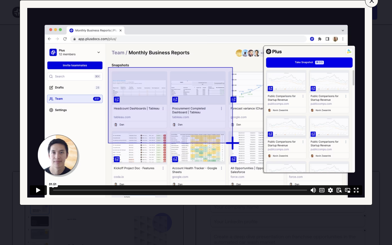 Plus AI Market Research product screenshot