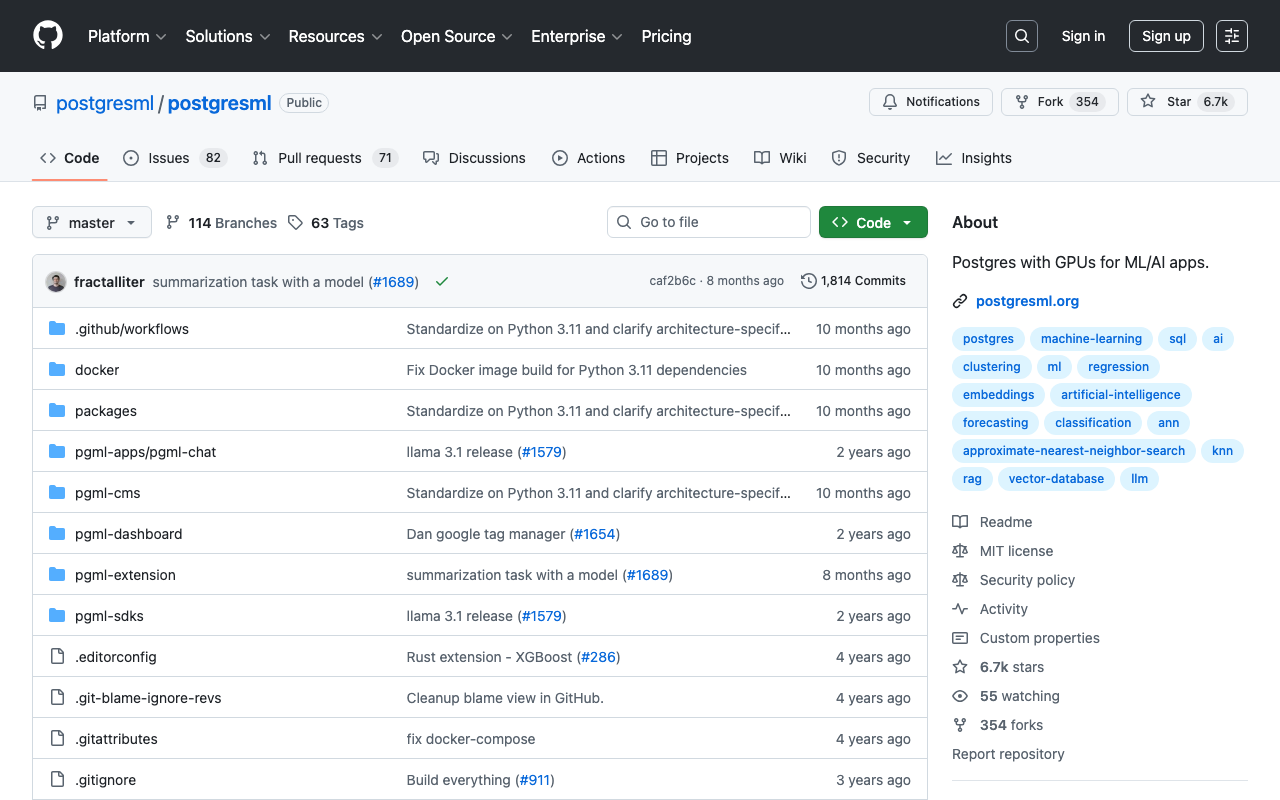 PostgresML product screenshot