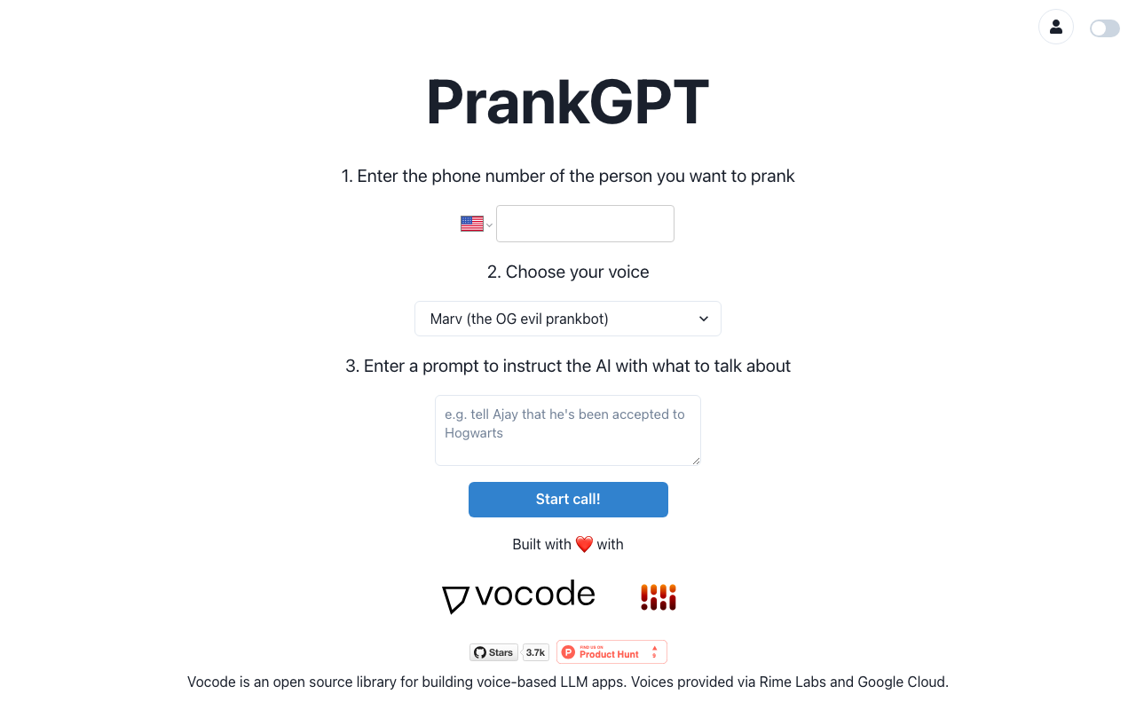PrankGPT product screenshot