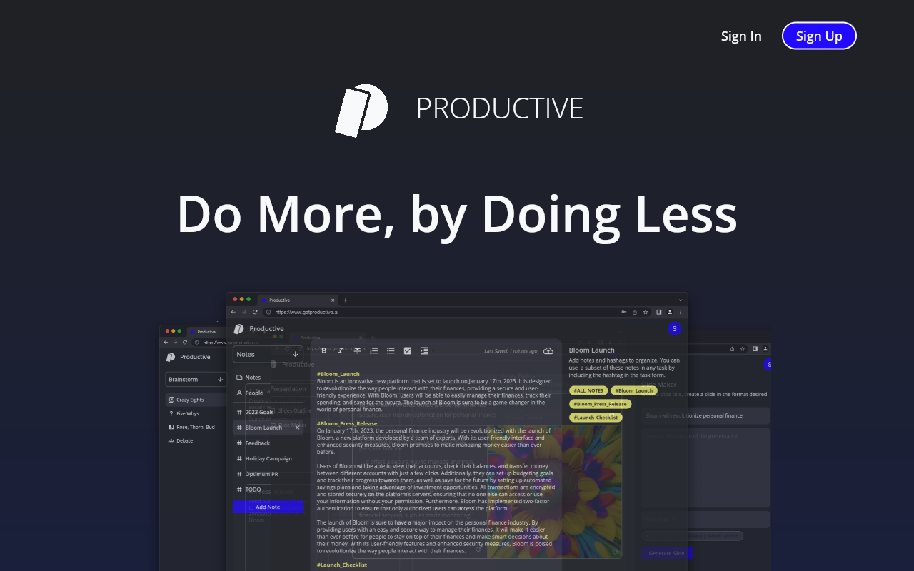 Productive product screenshot