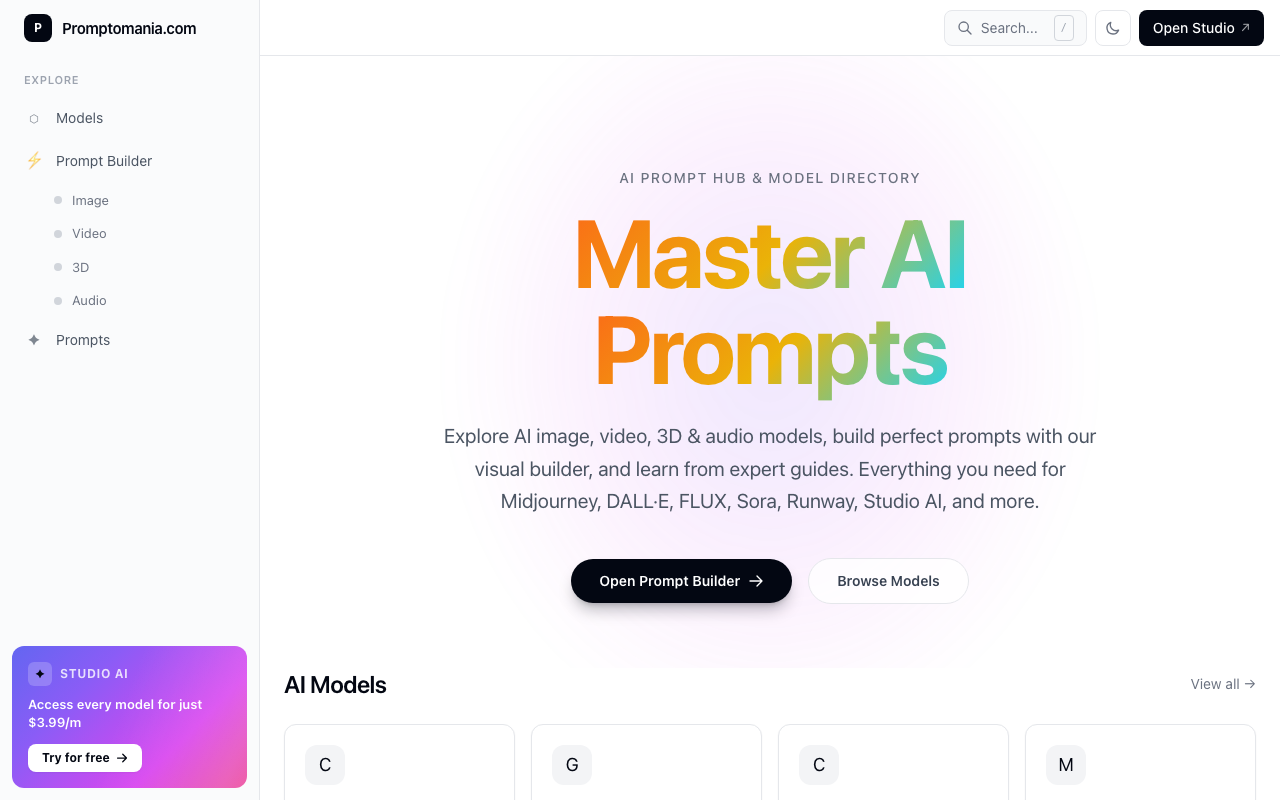 Promptomania.com product screenshot