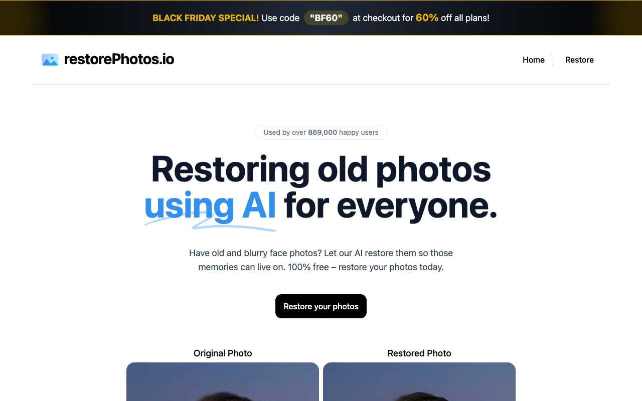 restorePhotos.io product screenshot