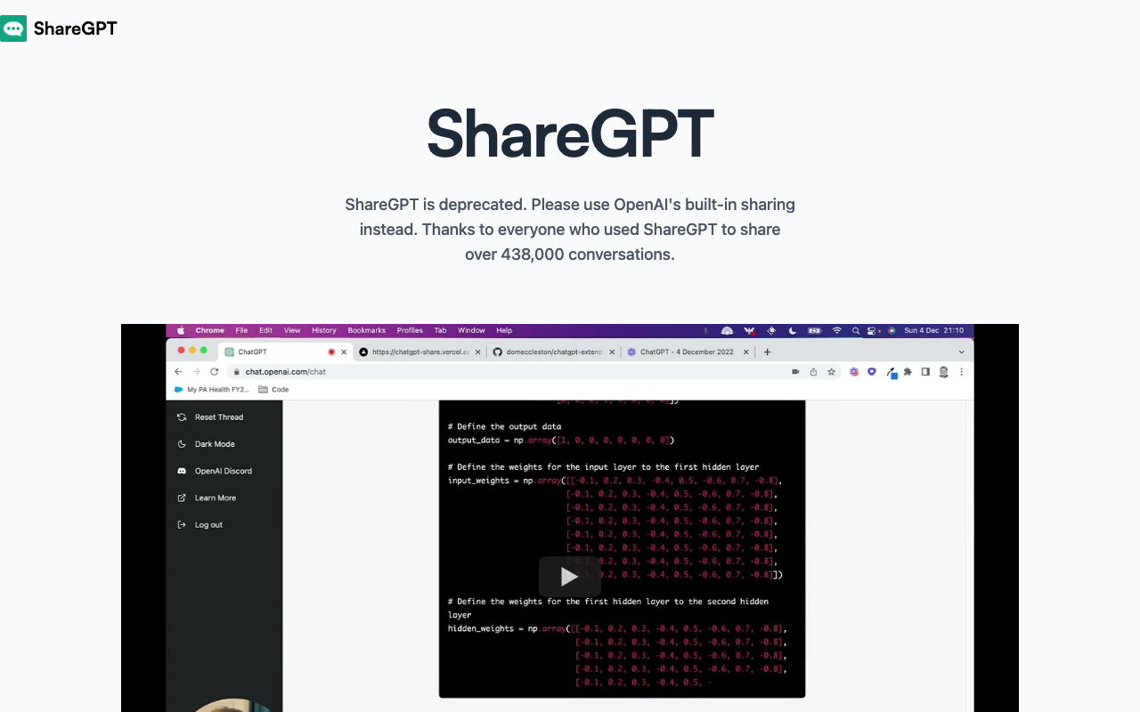 ShareGPT product screenshot
