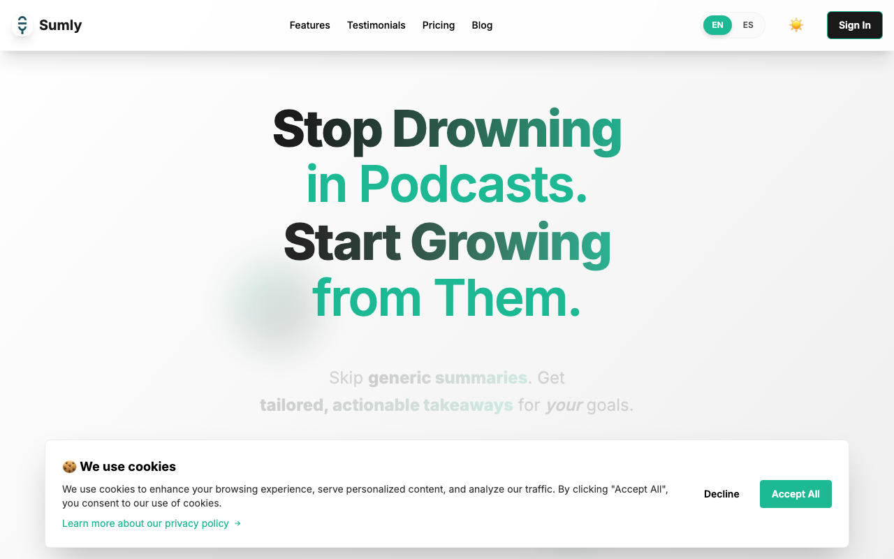 Sumly.ai product screenshot