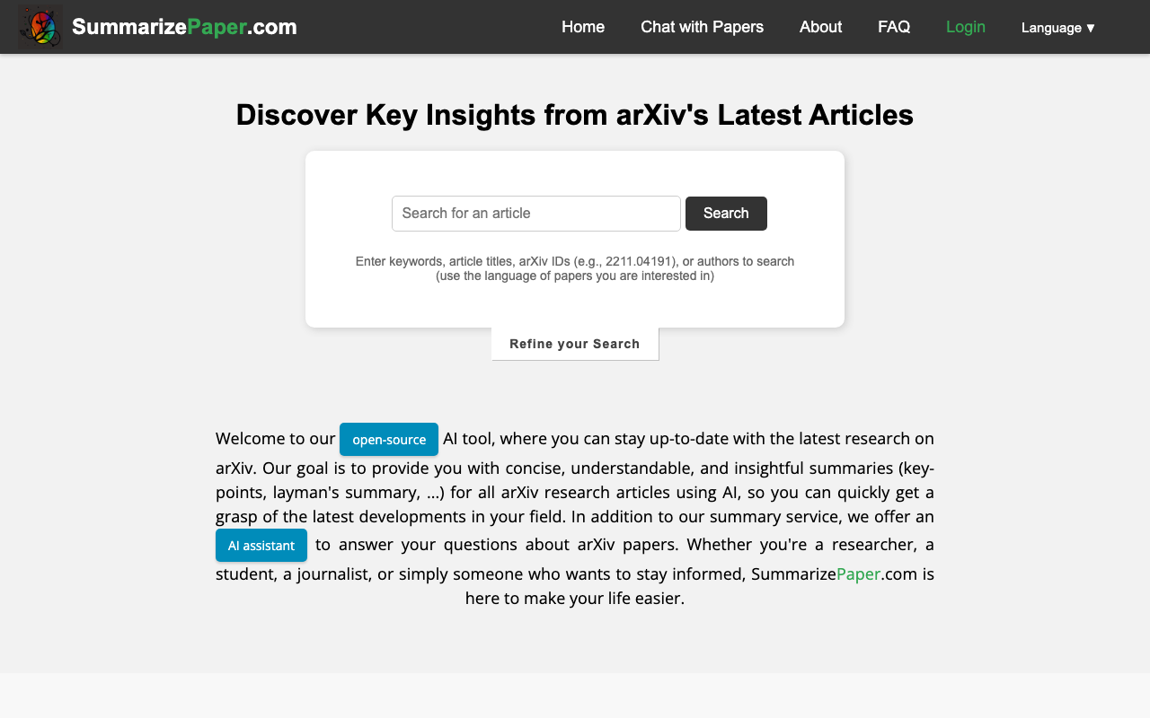 SummarizePaper.com product screenshot