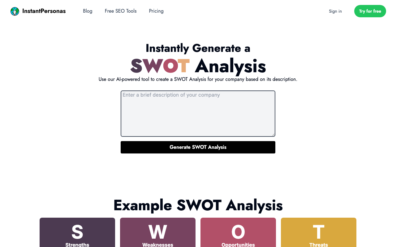 SWOT Analysis Generator product screenshot