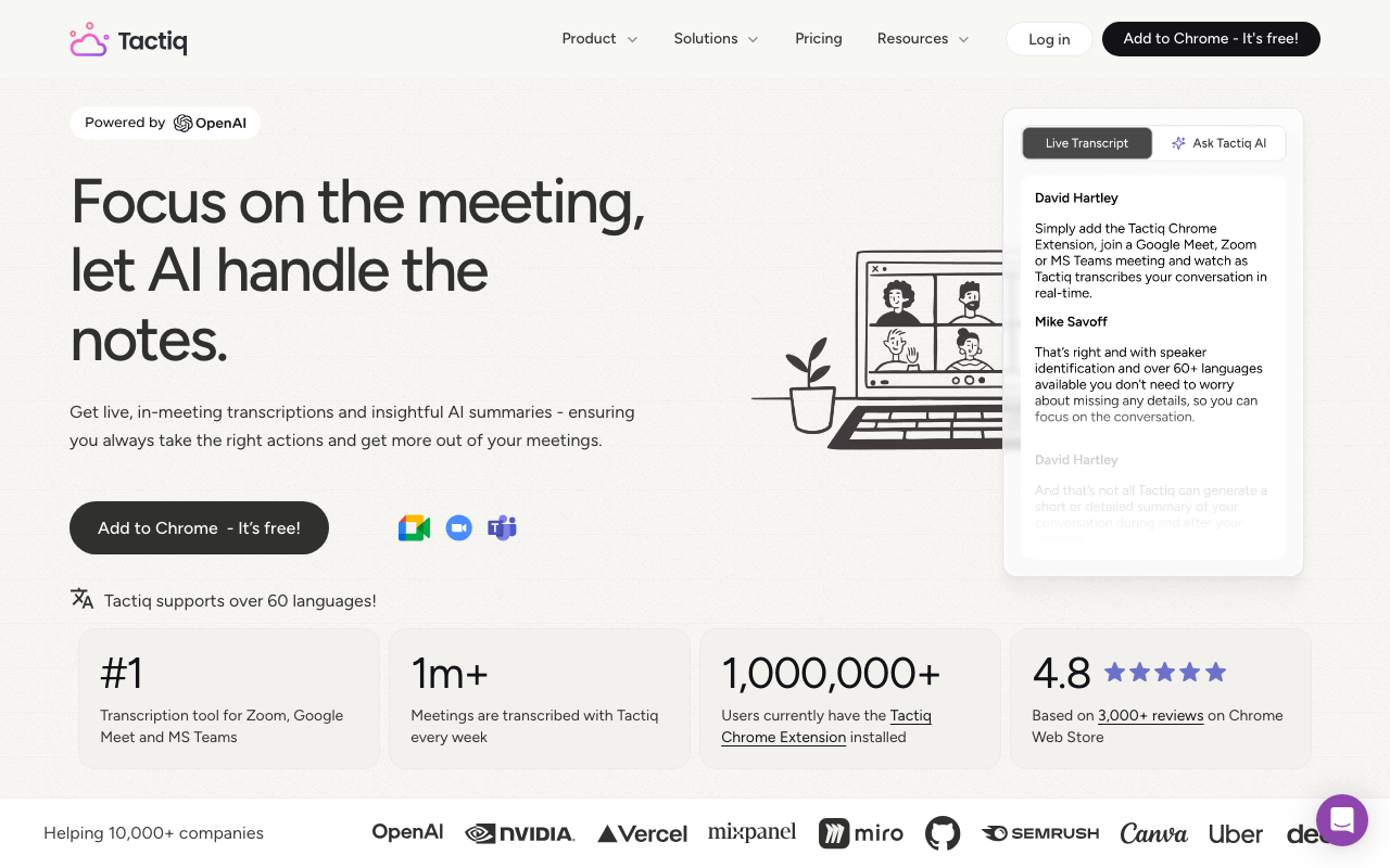 Tactiq product screenshot