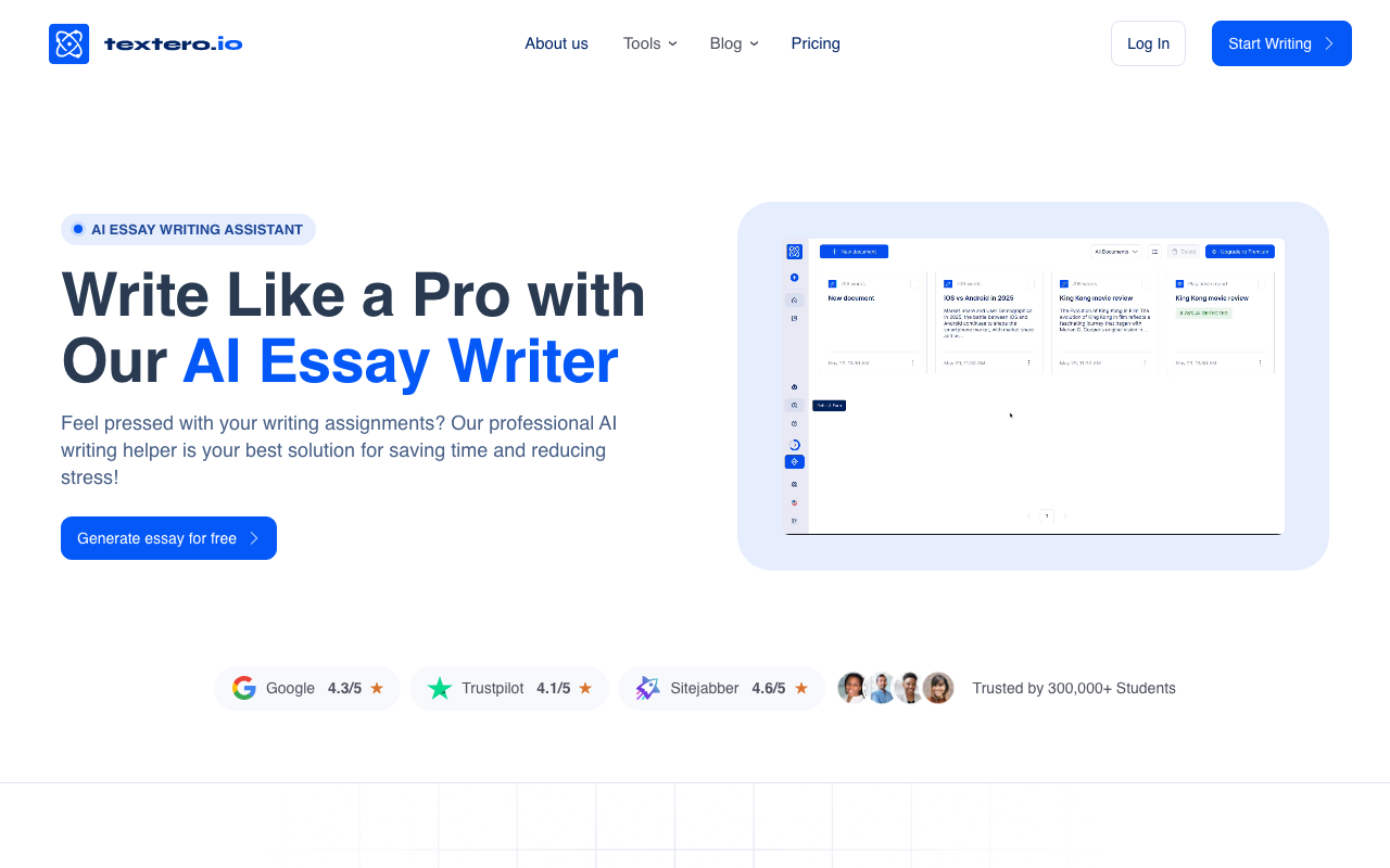 Textero AI Essay Writer product screenshot