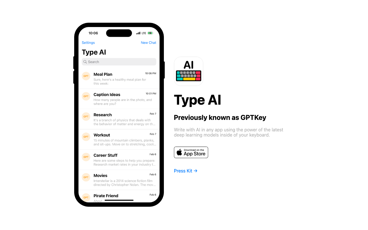 Type AI product screenshot