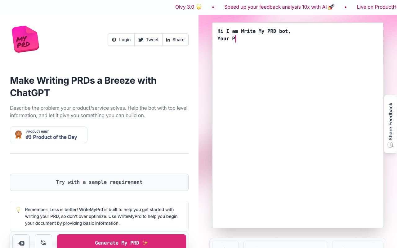 WriteMyPrd product screenshot