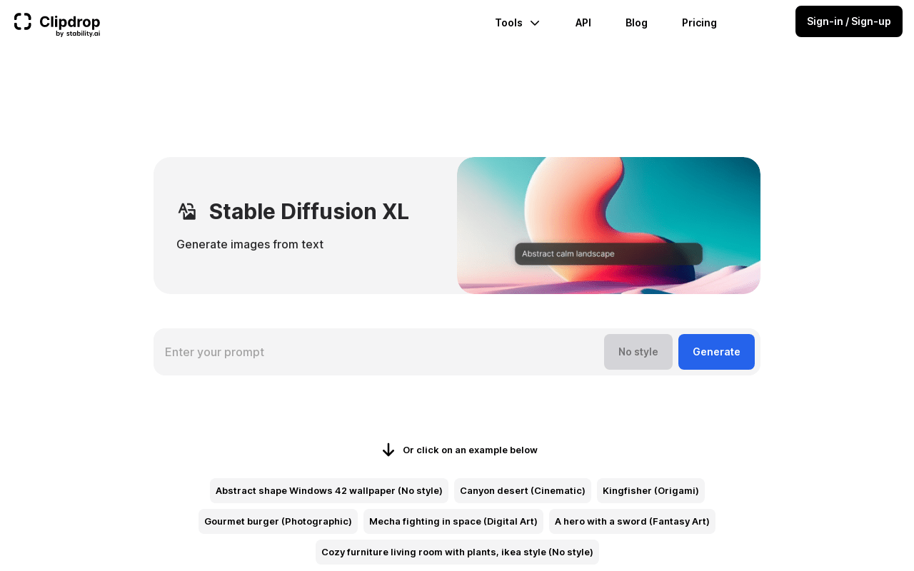 ClipDrop – Stable Diffusion product screenshot