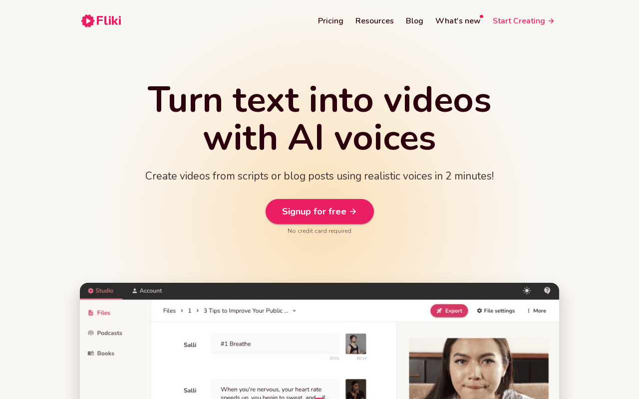 Fliki product screenshot