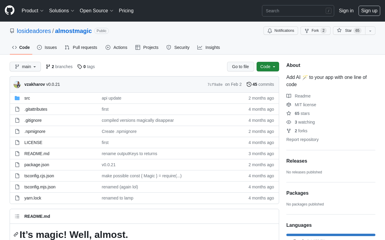 GitHub – losideadores/almostmagic – Add AI   to your app with one line of 
code product screenshot