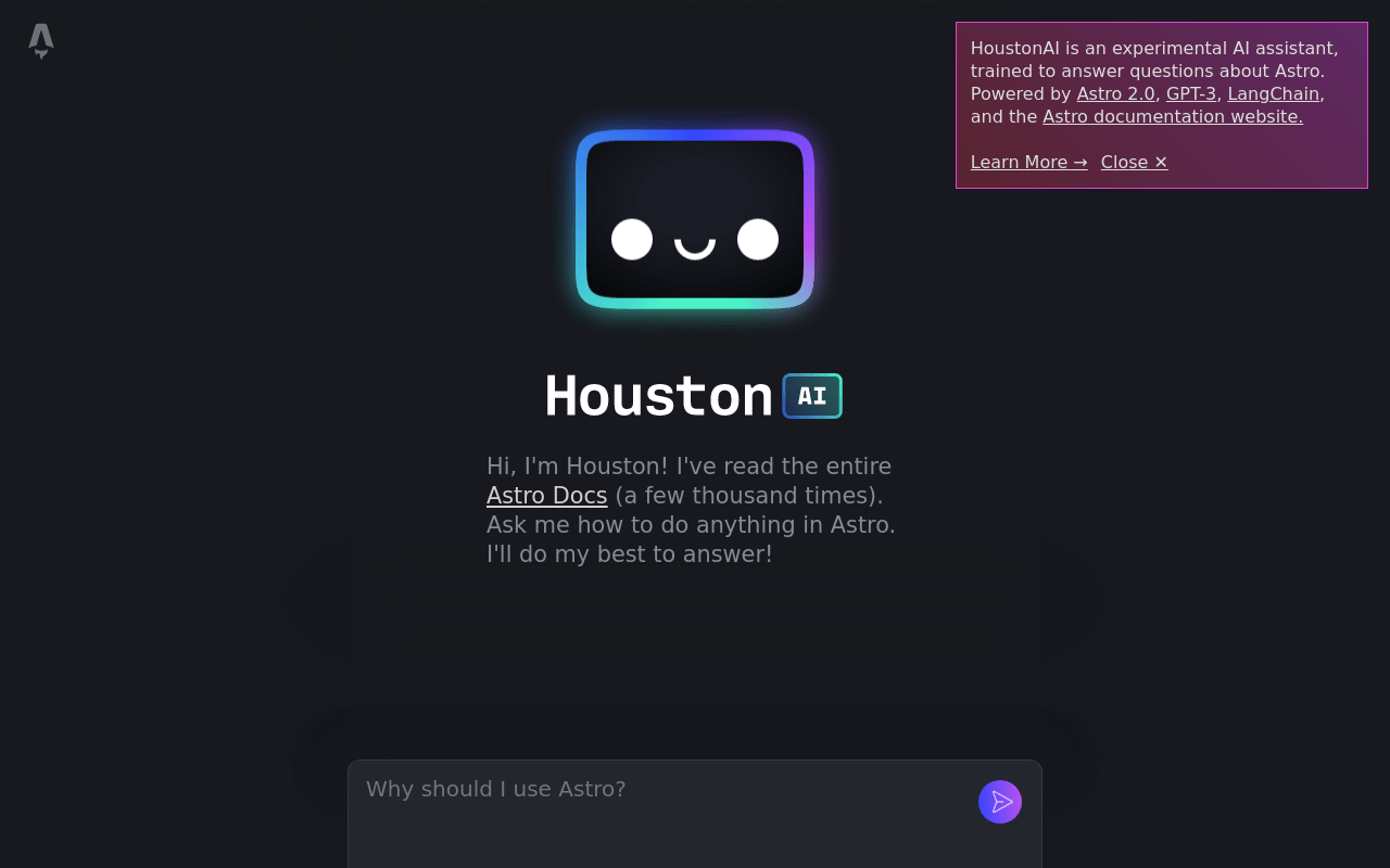 Houston.astro.build product screenshot