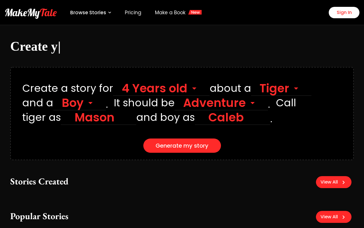 Makemytale.com product screenshot