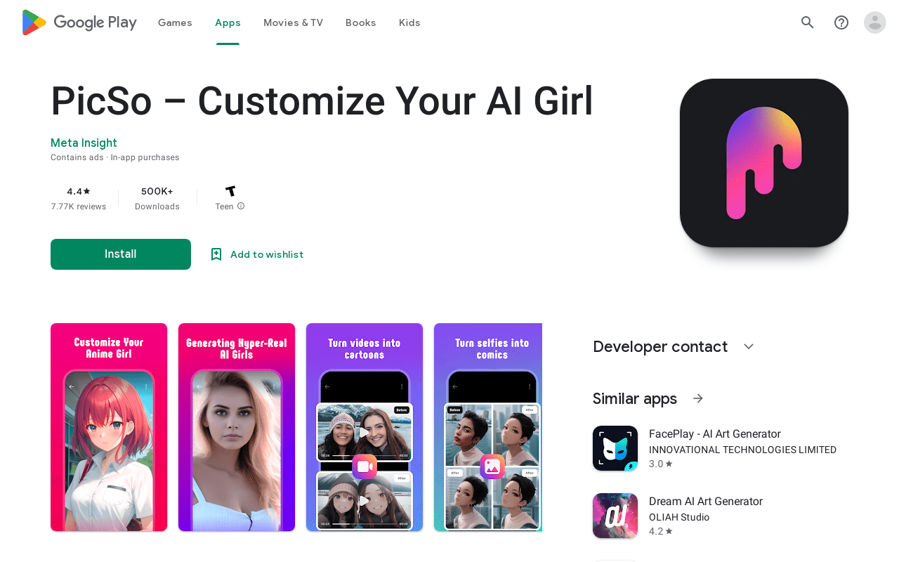PicSo – Customize Your AI Girl – Apps on Google Play product screenshot