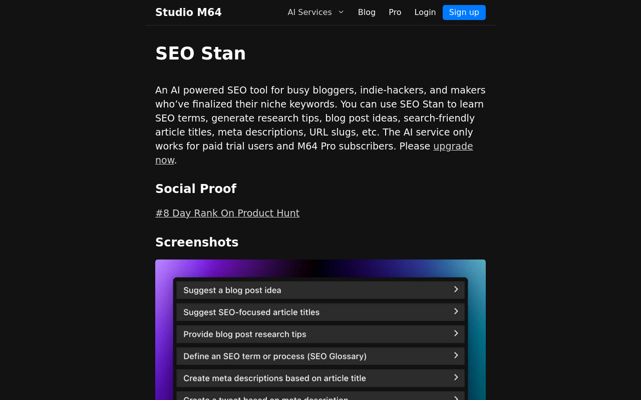 SEO Stan product screenshot