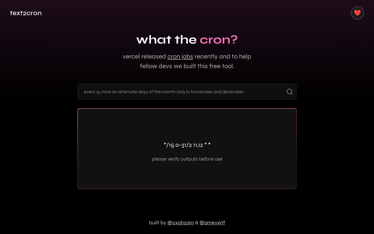 Text-to-cron.vercel.app product screenshot