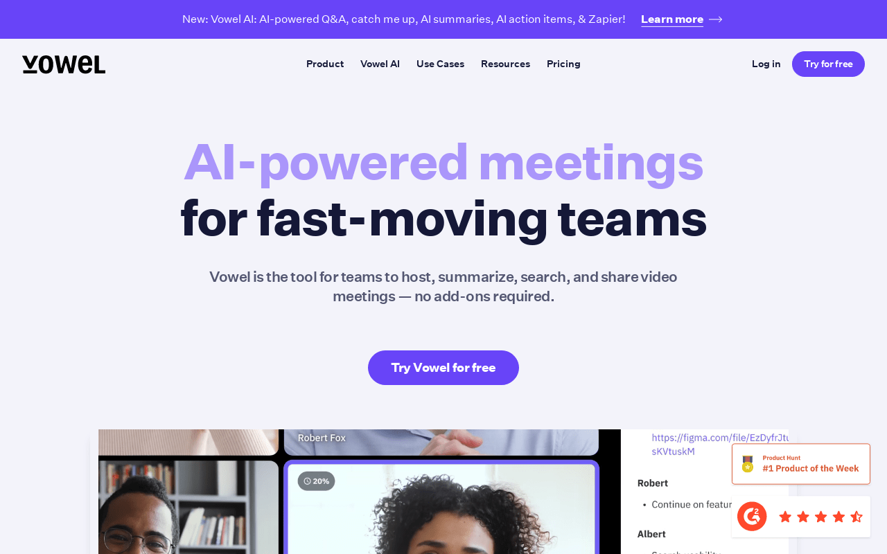 Video Conferencing & Meeting Software | Powered by AI – Vowel product screenshot