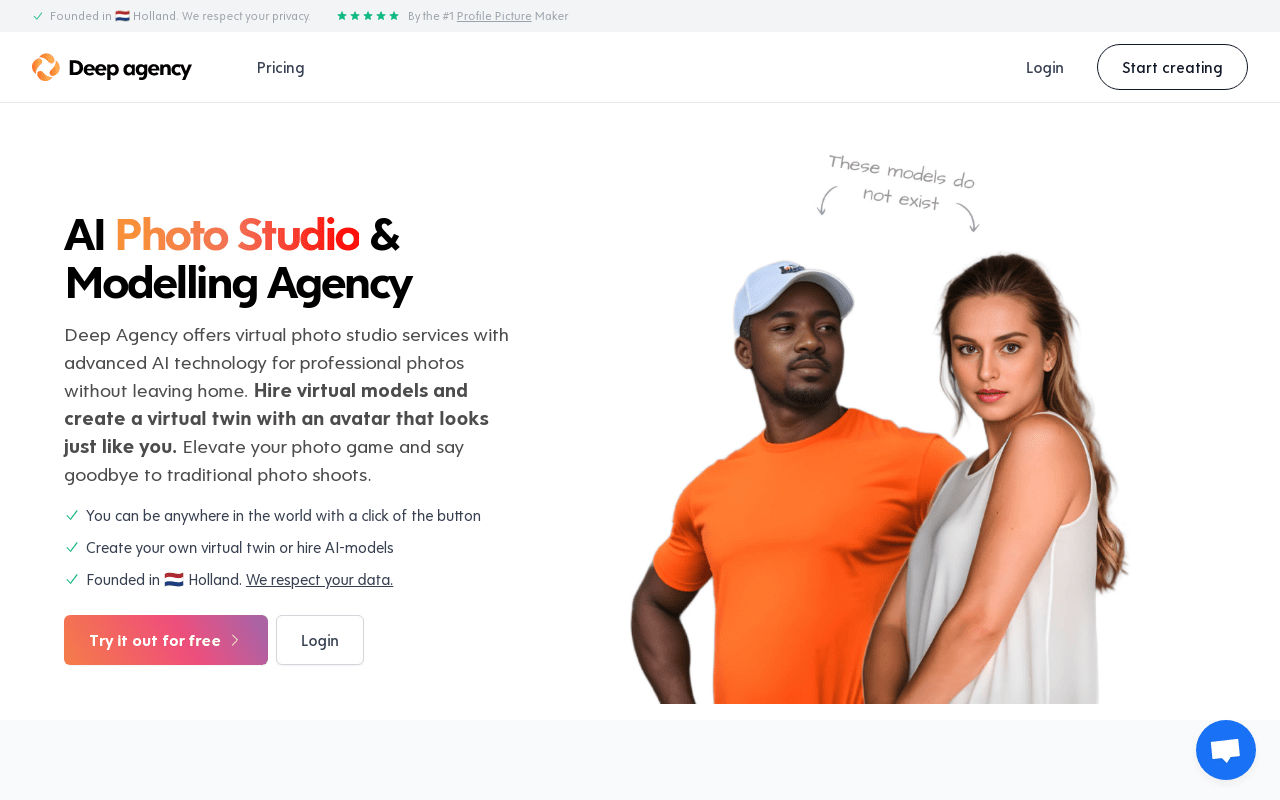 Virtual Photo Studio & AI Modelling Agency | Deep Agency product screenshot